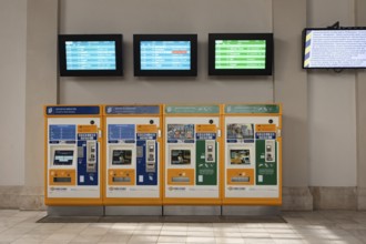 Budapest, Hungary. October 1st 2023 Automatic ticket machines and time table display screens at