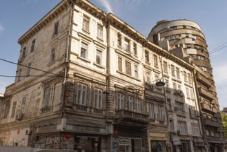 Bucharest, Romania. October 29th 2023. Mixed styles of faded architecture of the historical Old