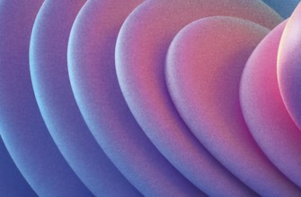 This artwork features a dynamic blend of soft, curved shapes in vibrant hues The grainy texture