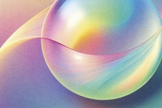 Vivid hues blend seamlessly in an abstract composition featuring a large sphere Its smooth curves