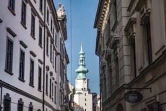 Bratislava, Slovakia. October 2nd 2023 Scenic view of Michaels Gate, iconic landmark of narrow