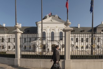 Bratislava, Slovakia. October 3rd 2023 A man walks past the Grassalkovich Palace. The official