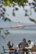 Bodrum, Turkey. April 23rd 2022 A Turkish Gullet or traditional style Yacht moored in Bodrum