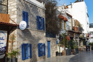 Bodrum, Turkey. April 23rd 2022 Shops, Bars and Restaurants on a pretty street in the popular