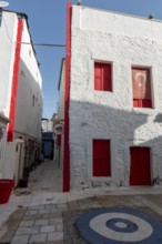 Bodrum, Mugla, Turkey. April 22nd 2022 Beautiful red painted building in the side streets of Bodrum