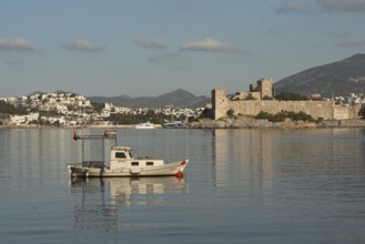 Bodrum, Turkey. April 22nd 2022 Beautiful scenic landscape view of Bodrum Castle and harbour,