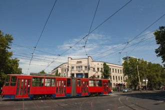 Belgrade, Serbia. July 23rd 2019 A red tram in the center of Belgrade, Serbia