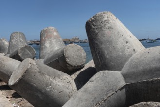 Huge concrete bollards placed on the Mediterranean Sea front on Alexandria to protect against