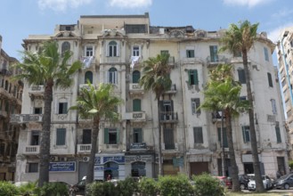 Weather worn traditional architecture of Alexandrian Mediterranean Sea front, Egypt