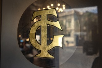 Alexandria, Egypt. June 26th 2024 Logo on the entrance door to the famous Trianon Café, Restaurant