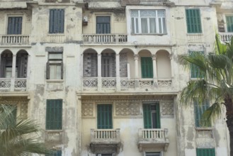 Alexandria, Egypt. December 2nd 2022 Weather worn close up architectural detail of typical sea