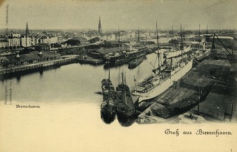 Historical postcard around 1900, Bremerhaven, Germany, reproduction of a postcard, historical