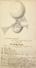 Figure shows an early design or a speculative drawing for a hot air balloon, globo areostatique, or