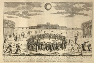 Rise of the world's first hydrogen balloon, on August 27, 1783 on the Champ de Mars in Paris,