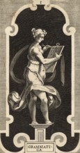 Grammatica, is one of the seven liberal arts, a personification of grammar. A woman holding a