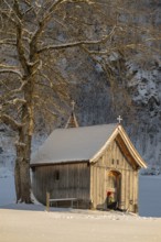 Copper chapel in winter, Hochgallzein, Gallzein, Tyrol, Austria