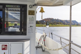 On the new Klarisse electric Elbe ferry on the Elbe between Niederlommatzsch and Diesbar-Seußlitz,