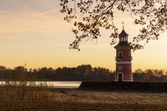 Lighthouse at Fasanenschlösschen in Moritzburg at sunrise, Saxony, Germany