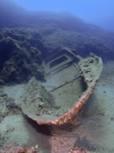An old shipwreck is lying on the ocean floor. Fraskeric dive site, Stoja, Pula, Croatia,
