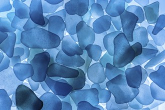 Blue broken glass cut by the sea, sea glass, sea glass, beach glass from the North Sea