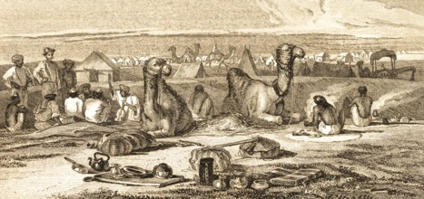 Shikohabad camp, Uttar Pradesh, India, camels, tents, camp, people, luggage, tea kettle, food,
