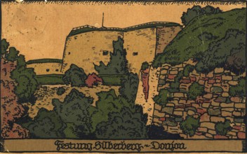 Historical postcard around 1900, Silberberg Fortress, Donjon, today Twierdza Srebrna Gora in Lower
