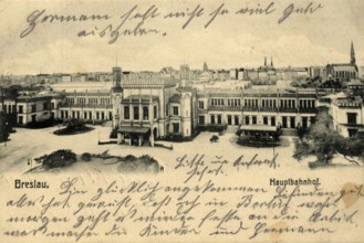 Historical postcard around 1900, Wroclaw main station, today Wroclaw, Lower Silesia, Poland,
