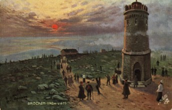 Historical postcard around 1900, Brocken im Harz, Saxony-Anhalt, Germany, reproduction of a