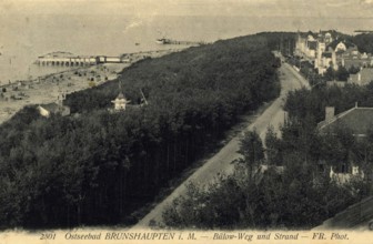 Historic postcard around 1900, Baltic resort Brunshaupten i.M., beach, historic town on the