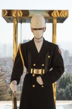 Ankara, Turkey. November 24th 2020 Turkish military guard wearing protective facemask due to the