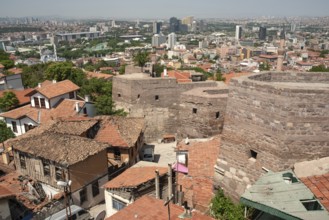 A panoramic view of old and modern houses from the ancient city walls of Ankara castle, Anatolia,