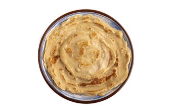 Stack of Plain Fried pancakes Isolated on white background. top view, flat lay, close up