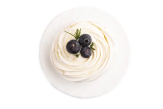 Pavlova Meringue dessert with crisp meringue and blueberry Isolated on white background, close up,