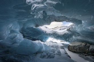 Glacier cave, ice cave, Morteratsch Glacier, Engadin, Graubünden, Switzerland