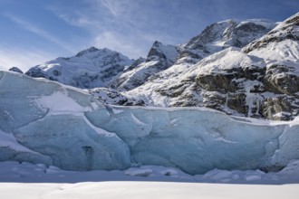 Snowy glacier, Morteratsch Glacier, Bernina Range, Engadin, Graubünden, Switzerland