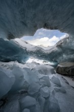 Glacier cave, ice cave, Morteratsch Glacier, Engadin, Graubünden, Switzerland
