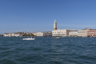 San Marco with the Campanile and the Ducal Palace, seen from the sea, Venice, Veneto, Italy