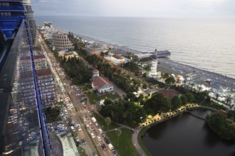 Batumi, Georgia. July 21st 2025. Aerial panoramic view of Batumi Black Sea coast and Sherif