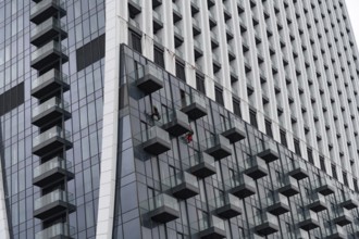 Batumi, Georgia. July 21st 2025. Window cleaning of the modern high-rise Marriott hotel on the
