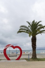 Batumi, Georgia. July 21st 2025. Heart shaped Batumi sign on the seaside esplanade at the Georgian
