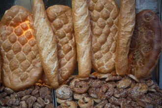 Local bread for sale in the Turkish City of Mardin in South East Turkey