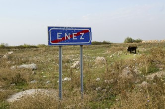 Enez, Turkey. October 15th 2013 Sign post for the Turkish border town of Enez, Turkey
