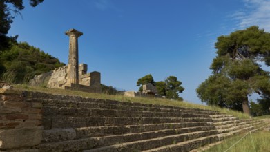 Temple of Hera, Temple of Hera, Heraion, ruins with a standing column and stairs surrounded by