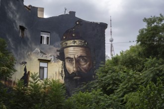 Tbilisi, Georgia. August 27th 2025. A large street art wall mural with the TV telecommunications