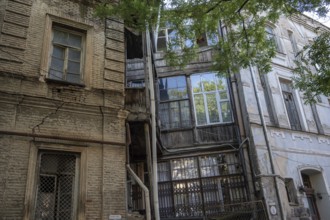 Tbilisi, Georgia. September 12th 2025. Traditional wooden and brick built old houses in Tbilisi Old