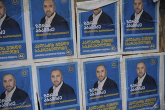 Tbilisi, Georgia. September 15th 2025. Advertising posters promoting Zurab Abashidze, a Georgian