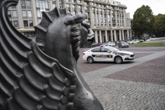 Tbilisi, Georgia. September 15th 2025. A Georgian police car on patrol in Freedom Square near