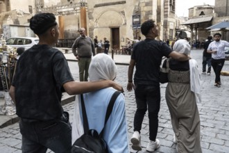 Cairo, Egypt. April 15th2025. Young romantic courting couples in the conservative Islamic quarter