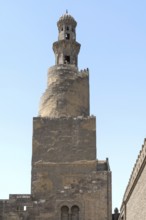 Cairo, Egypt. April 16th 2025. Tourists climb the Spiral Tulunid Dynasty Minaret of Ibn Tulun