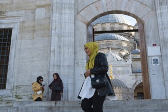 Istanbul, Turkey. January 3rd 2025. Muslim women outside the entrance to the newly restored Yeni